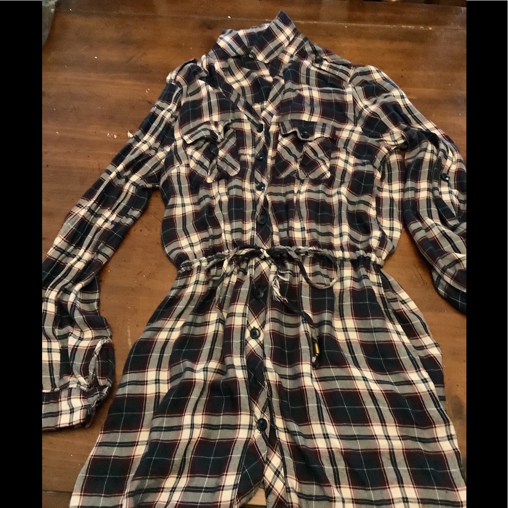 Plaid dress!! Button up with tie